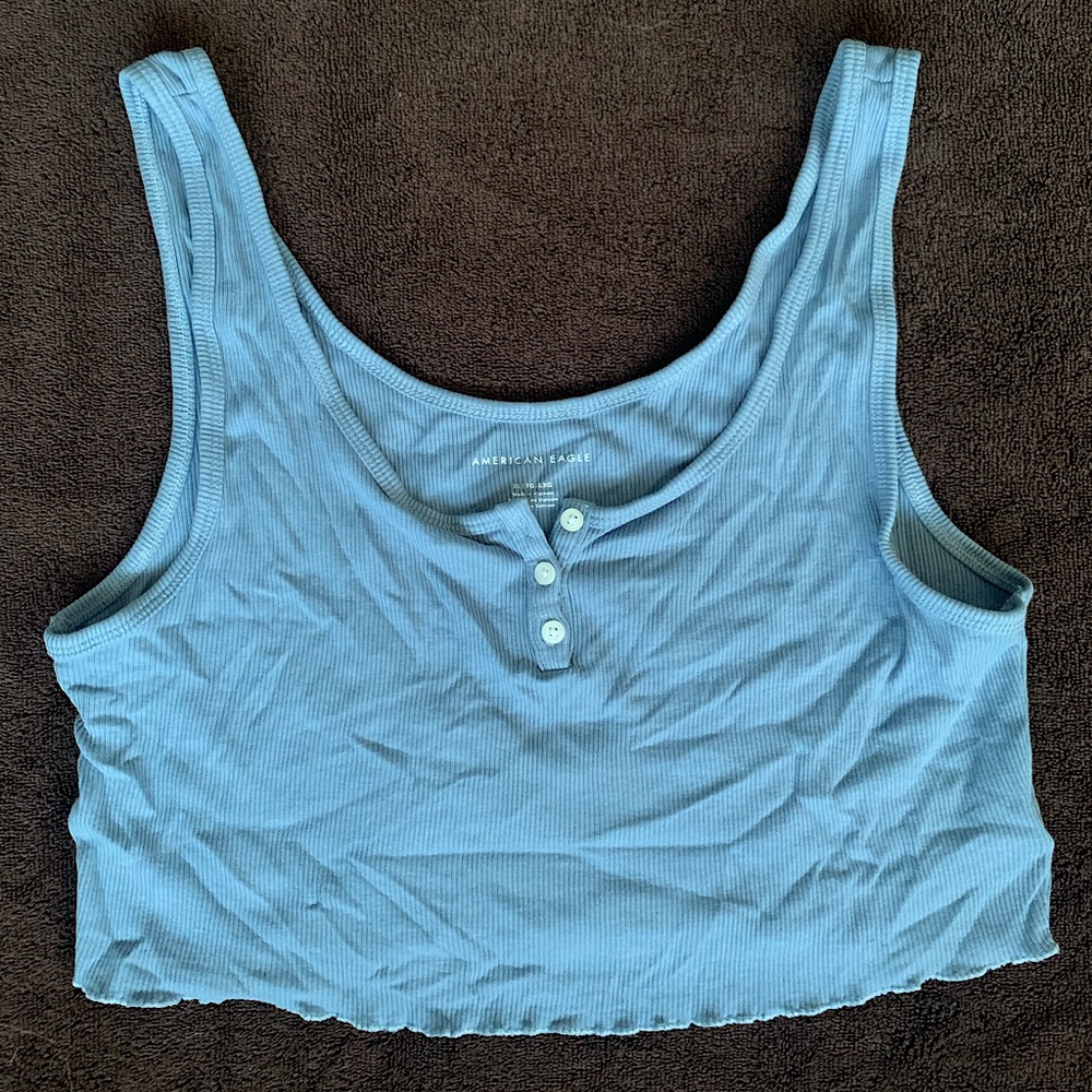 🩵AE Henley Crop Tank Ribbed Blue with Buttons - Size XL - NWOT - Picture 3 of 10